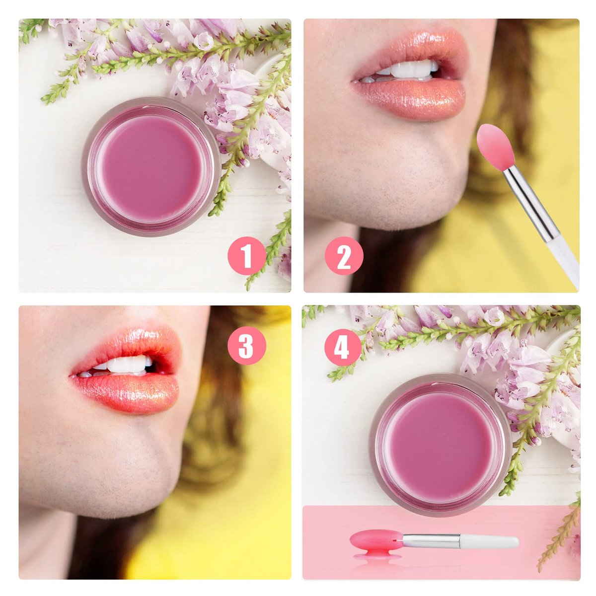 10-Piece Silicone Lip Brushes with Covers - Reusable Lip Applicators for Lipstick, Gloss & Balm, Pink and White, by KINBOM - görsel 9