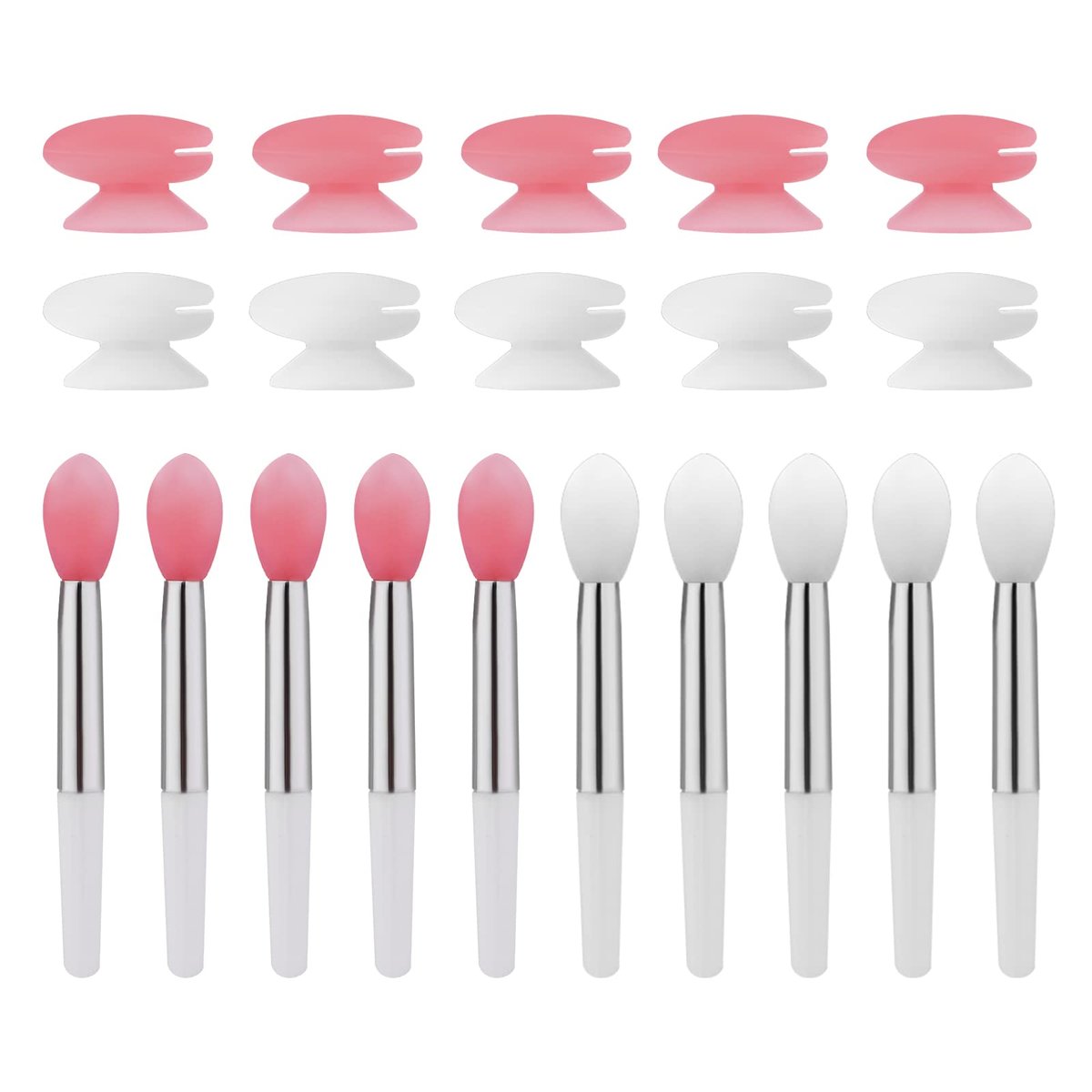 10-Piece Silicone Lip Brushes with Covers - Reusable Lip Applicators for Lipstick, Gloss & Balm, Pink and White, by KINBOM - görsel 1
