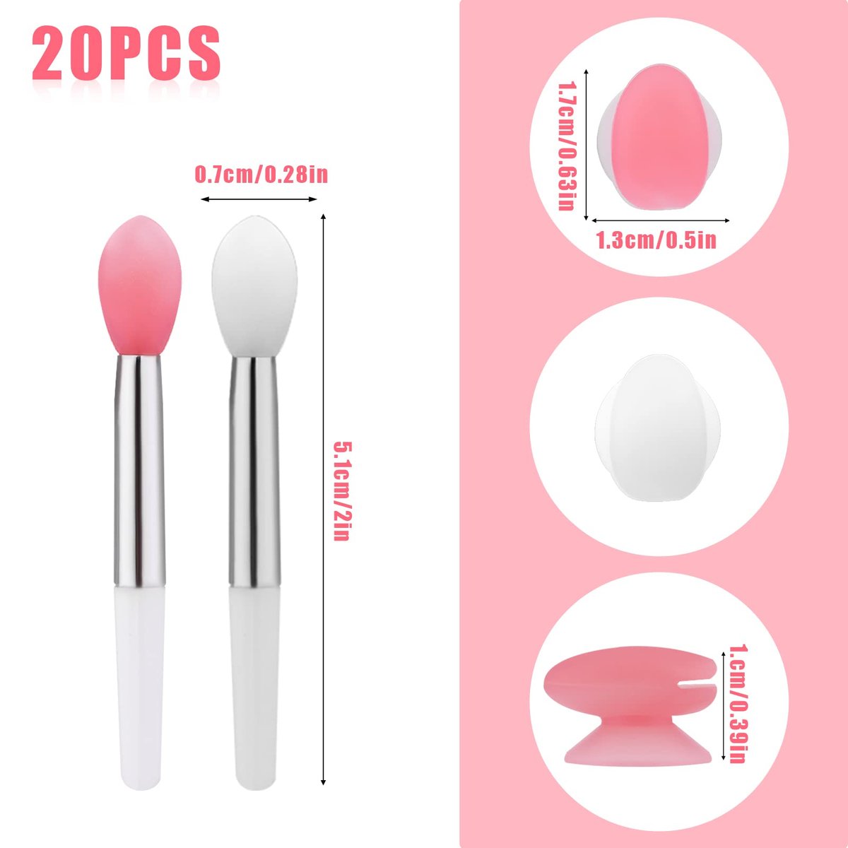 10-Piece Silicone Lip Brushes with Covers - Reusable Lip Applicators for Lipstick, Gloss & Balm, Pink and White, by KINBOM - görsel 3