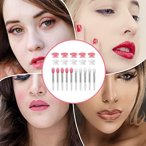 10-Piece Silicone Lip Brushes with Covers - Reusable Lip Applicators for Lipstick, Gloss & Balm, Pink and White, by KINBOM - görsel 14
