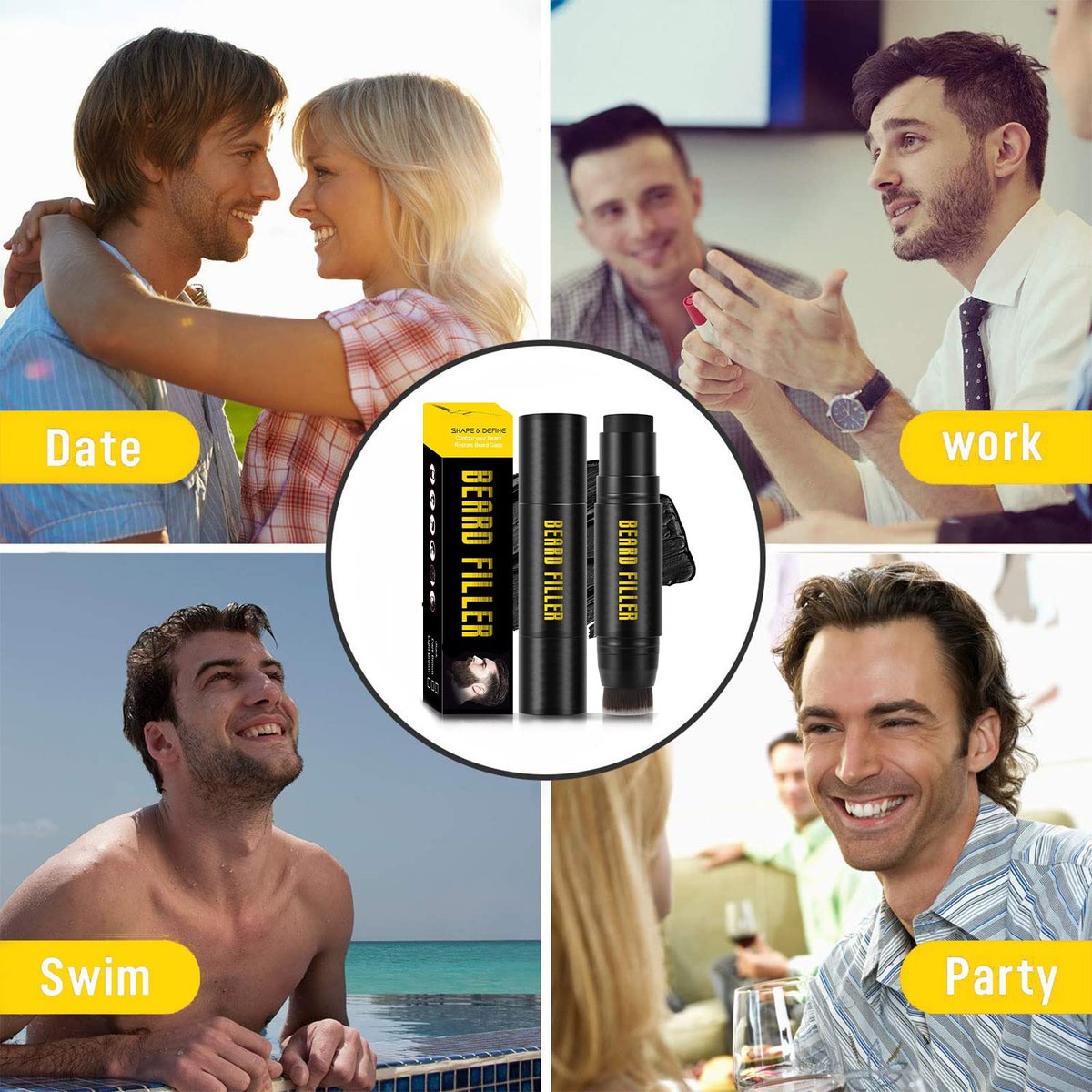 NewBang Beard Filler 2-in-1 Filling Stick and Brush for Men - Waterproof Long-Lasting Natural Finish, Enhances Facial Hair and Moustache Makeup (Black) - görsel 11