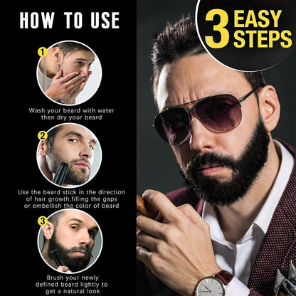NewBang Beard Filler 2-in-1 Filling Stick and Brush for Men - Waterproof Long-Lasting Natural Finish, Enhances Facial Hair and Moustache Makeup (Black)