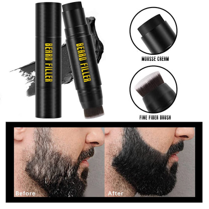 NewBang Beard Filler 2-in-1 Filling Stick and Brush for Men - Waterproof Long-Lasting Natural Finish, Enhances Facial Hair and Moustache Makeup (Black)