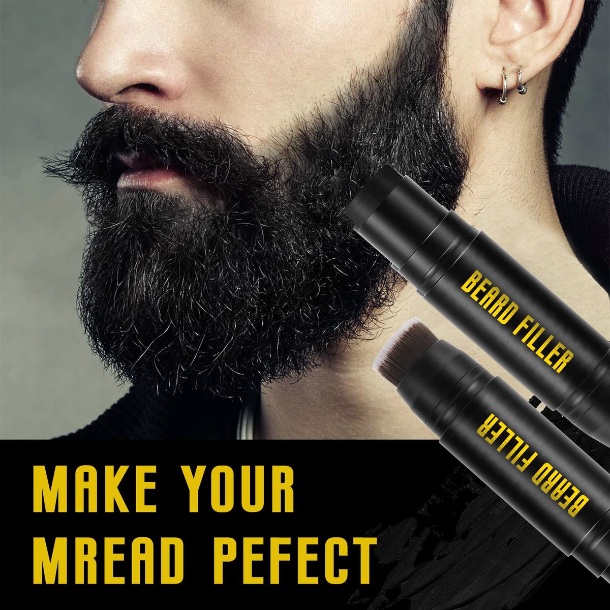 NewBang Beard Filler 2-in-1 Filling Stick and Brush for Men - Waterproof Long-Lasting Natural Finish, Enhances Facial Hair and Moustache Makeup (Black) - görsel 3
