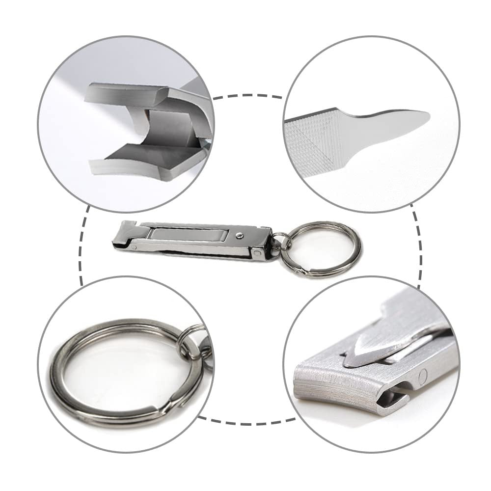 Haisiboya Heavy Duty Nail Clippers with Keychain - Professional Folding Nail Cleaner for Thick Toenails & Fingernails, Men & Women, Silver Metal - görsel 5