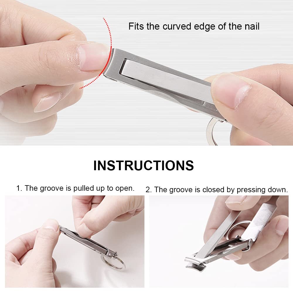 Haisiboya Heavy Duty Nail Clippers with Keychain - Professional Folding Nail Cleaner for Thick Toenails & Fingernails, Men & Women, Silver Metal - görsel 7