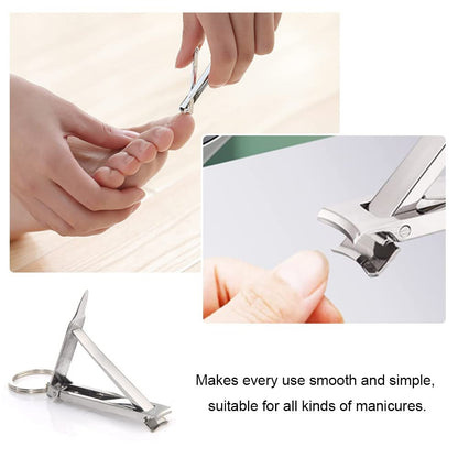 Haisiboya Heavy Duty Nail Clippers with Keychain - Professional Folding Nail Cleaner for Thick Toenails & Fingernails, Men & Women, Silver Metal