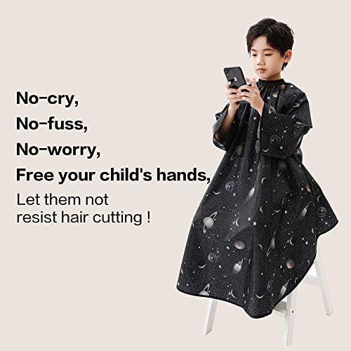 PERFEHAIR Kids Hair Cutting Cape with Sleeves - Black Space Printing, Professional Salon or Home Haircut Cape for Boys & Girls Avelisse