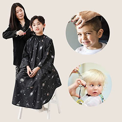 PERFEHAIR Kids Hair Cutting Cape with Sleeves - Black Space Printing, Professional Salon or Home Haircut Cape for Boys & Girls Avelisse