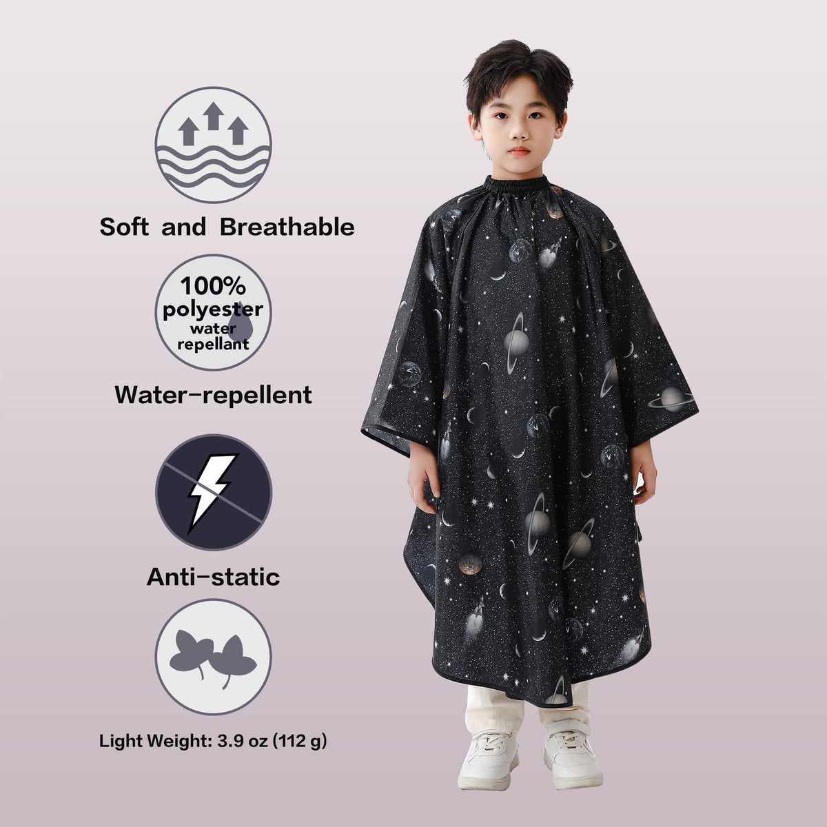 PERFEHAIR Kids Hair Cutting Cape with Sleeves - Black Space Printing, Professional Salon or Home Haircut Cape for Boys & Girls Avelisse