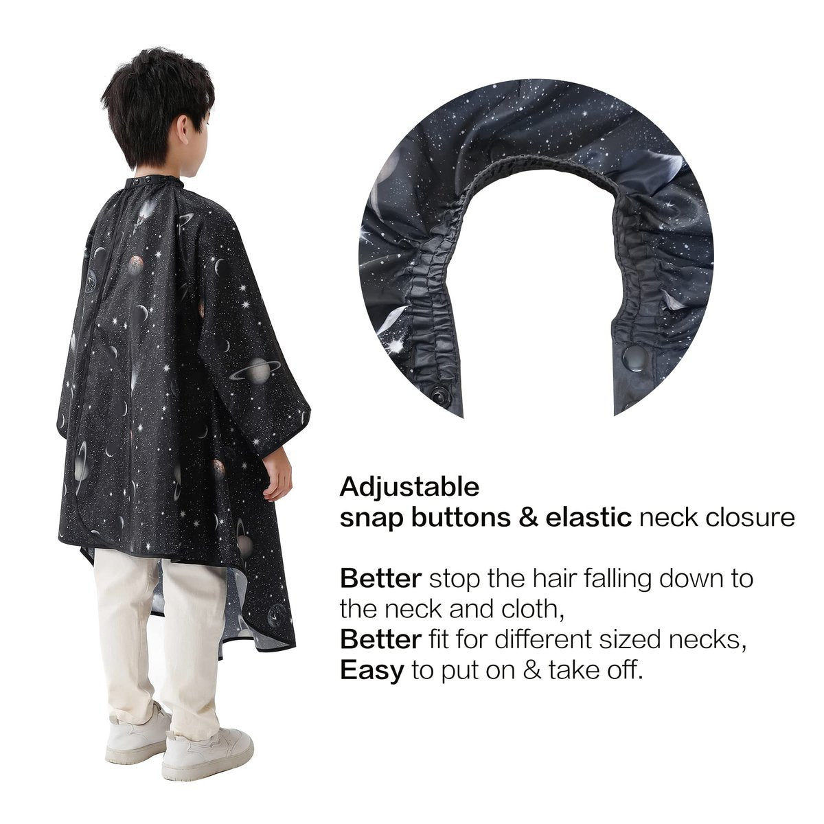 PERFEHAIR Kids Hair Cutting Cape with Sleeves - Black Space Printing, Professional Salon or Home Haircut Cape for Boys & Girls Avelisse