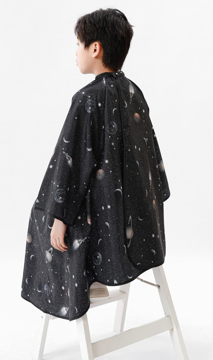 PERFEHAIR Kids Hair Cutting Cape with Sleeves - Black Space Printing, Professional Salon or Home Haircut Cape for Boys & Girls Avelisse
