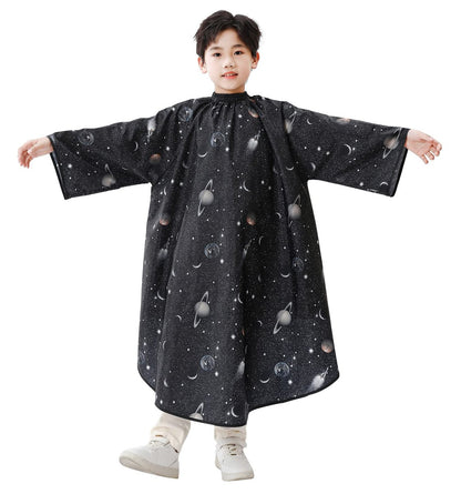 PERFEHAIR Kids Hair Cutting Cape with Sleeves - Black Space Printing, Professional Salon or Home Haircut Cape for Boys & Girls Avelisse