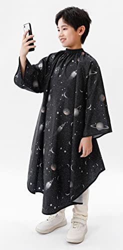 PERFEHAIR Kids Hair Cutting Cape with Sleeves - Black Space Printing, Professional Salon or Home Haircut Cape for Boys & Girls Avelisse