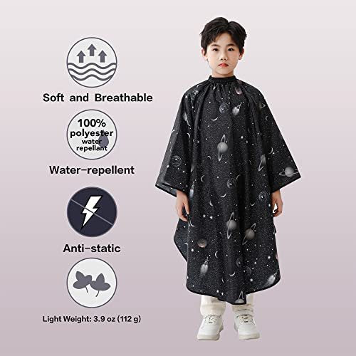 PERFEHAIR Kids Hair Cutting Cape with Sleeves - Black Space Printing, Professional Salon or Home Haircut Cape for Boys & Girls Avelisse