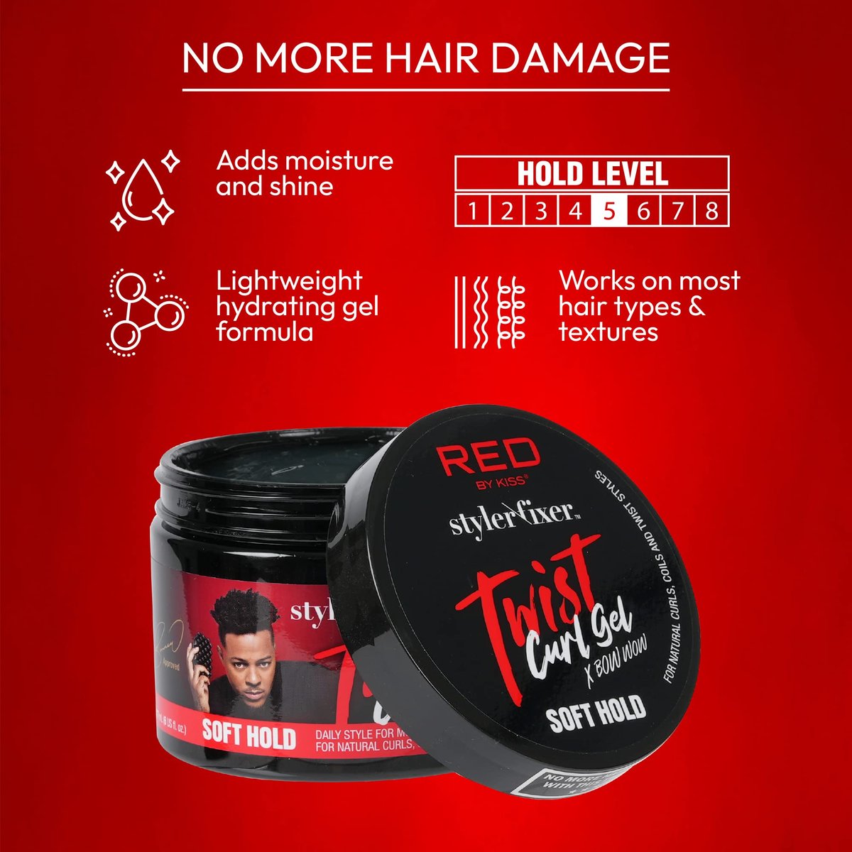 RED by Kiss X Bow Wow Styler Fixer Twist Curl Gel – Soft Hold for Afro Hair, Coconut Scent, 1 oz - görsel 7