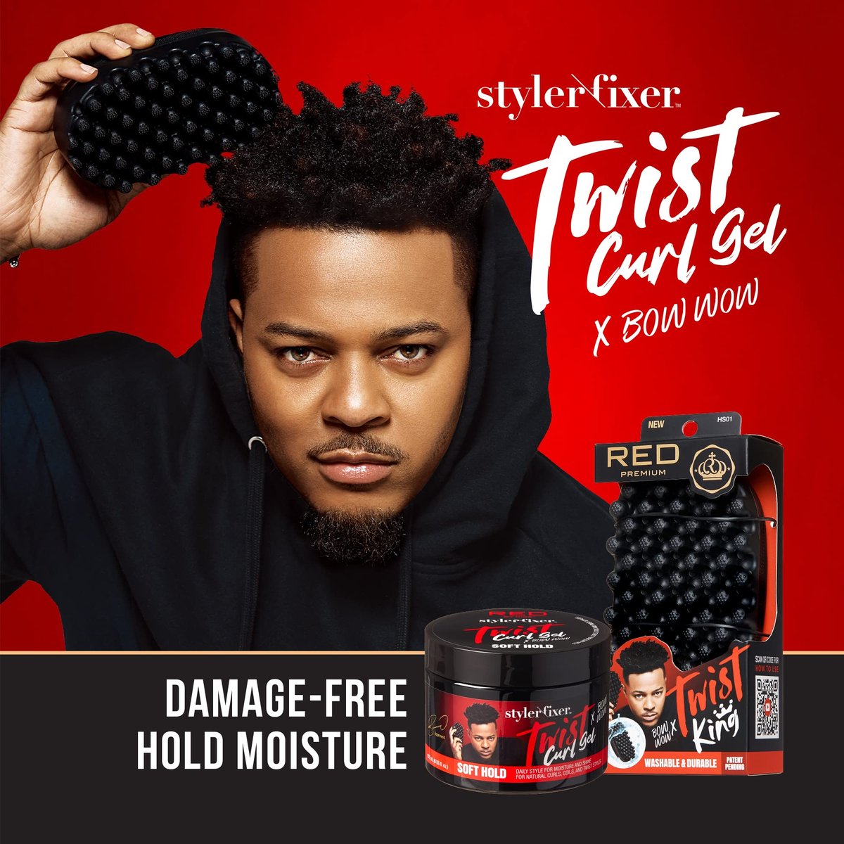 RED by Kiss X Bow Wow Styler Fixer Twist Curl Gel – Soft Hold for Afro Hair, Coconut Scent, 1 oz - görsel 11
