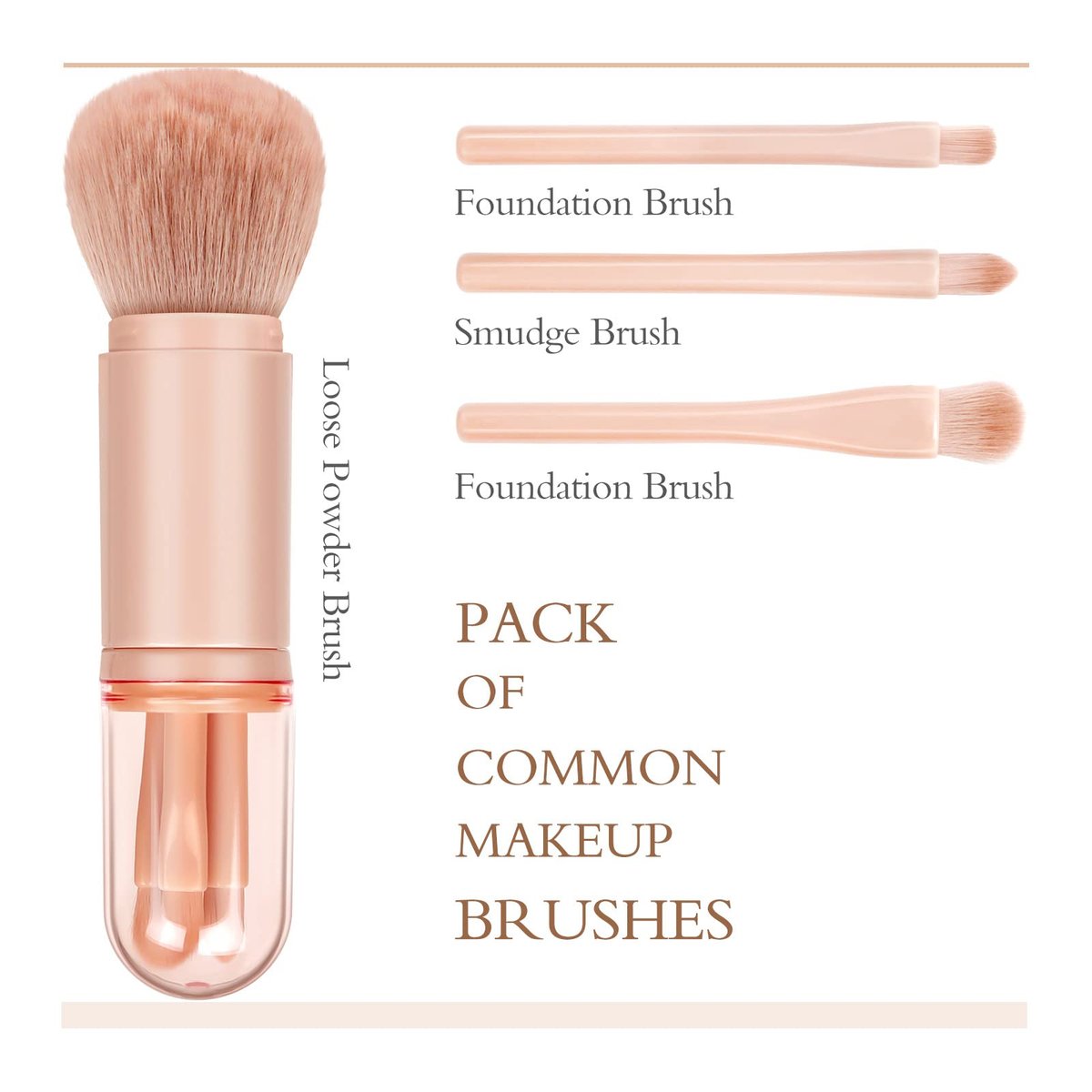 Blavvennt 4-in-1 Travel Makeup Brush Set: Retractable Mini Foundation, Blending & Eye Shadow Brushes for Women - görsel 5