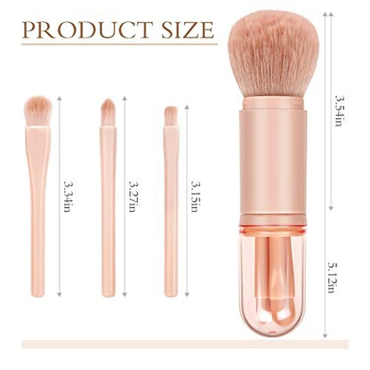 Blavvennt 4-in-1 Travel Makeup Brush Set: Retractable Mini Foundation, Blending & Eye Shadow Brushes for Women