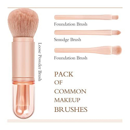 Blavvennt 4-in-1 Travel Makeup Brush Set: Retractable Mini Foundation, Blending & Eye Shadow Brushes for Women
