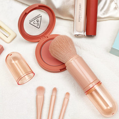 Blavvennt 4-in-1 Travel Makeup Brush Set: Retractable Mini Foundation, Blending & Eye Shadow Brushes for Women