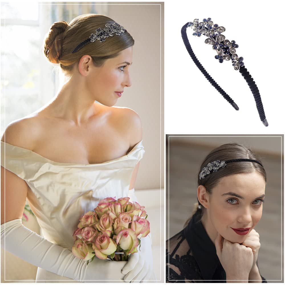 TCOTBE 2 Pack Rhinestone Hair Accessories: Crystal Headbands, Shiny Butterfly Flowers, Vintage Sparkly Beaded Hoops, Pearl Jewelry for Women - görsel 7