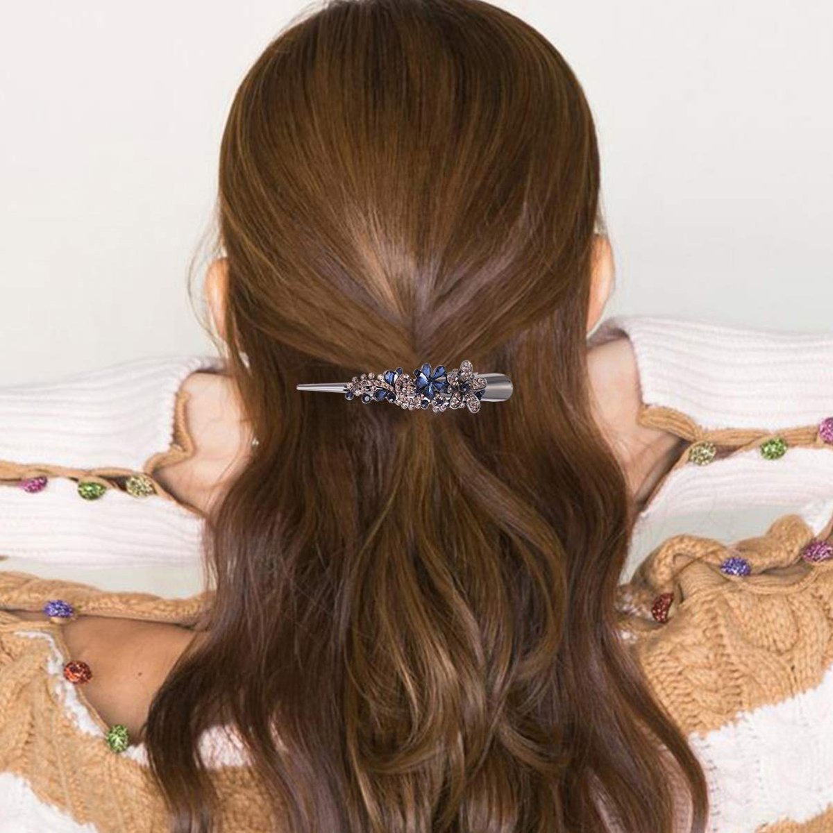Kichvoe Vintage Metal Alligator Hair Clip - Blue Rhinestone Duckbill Design for Women and Girls - görsel 3