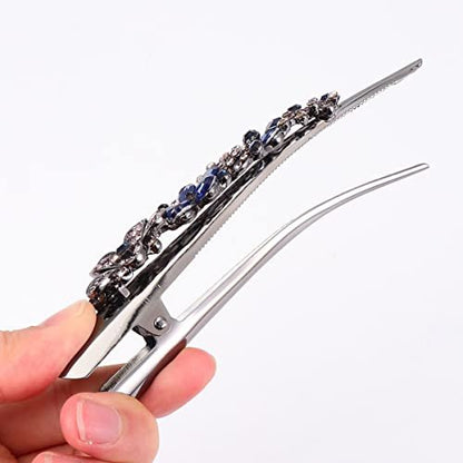Kichvoe Vintage Metal Alligator Hair Clip - Blue Rhinestone Duckbill Design for Women and Girls