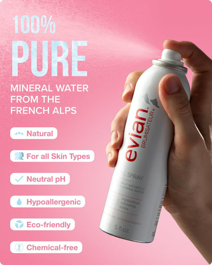 Evian Facial Spray 5 oz Duo - Hydrating Mineral Water Mist for Face & Skin, Refreshes Makeup, Sets & Tones, Daily Skincare Lightweight Moisturizer Mist (Twin Pack) Avelisse