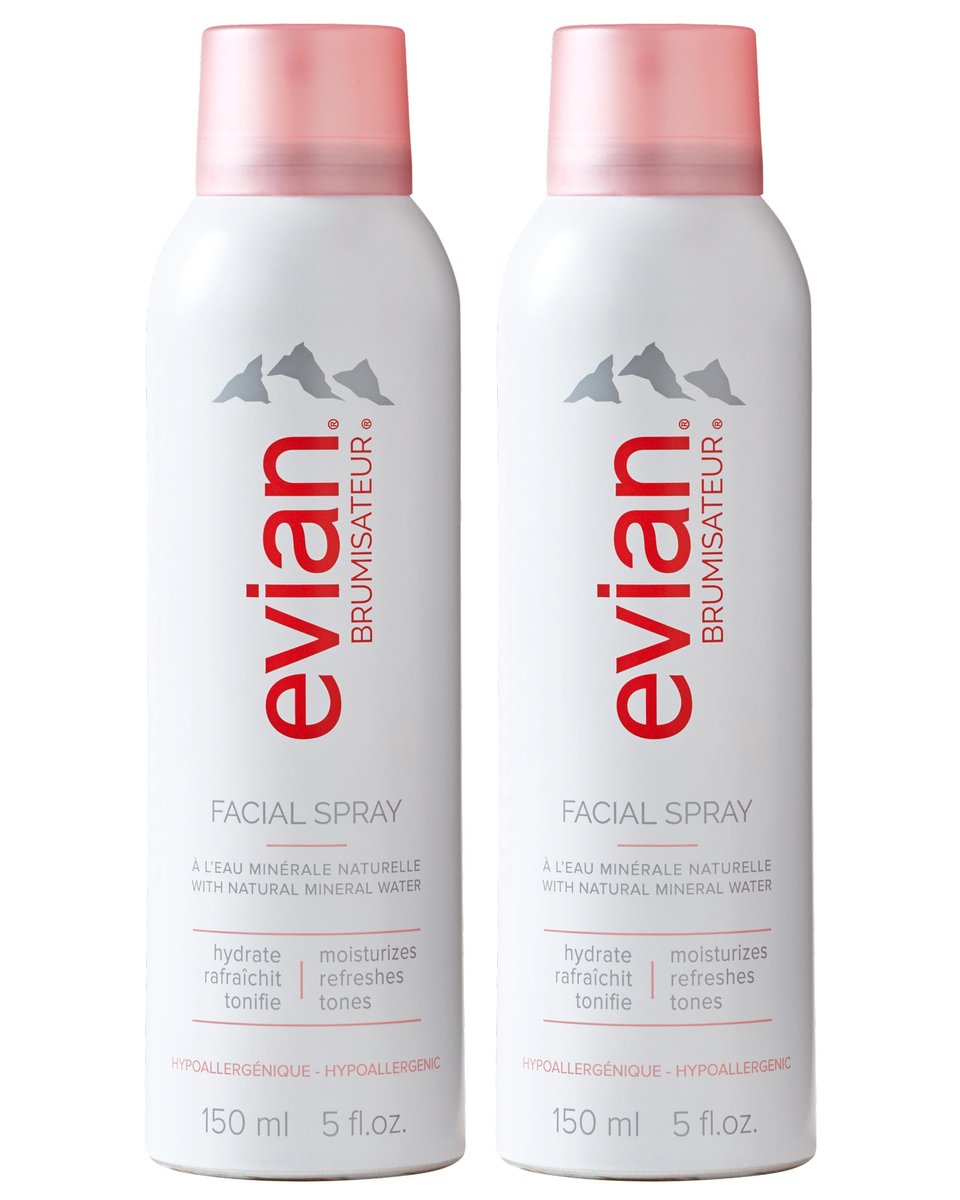 Evian Facial Spray 5 oz Duo - Hydrating Mineral Water Mist for Face & Skin, Refreshes Makeup, Sets & Tones, Daily Skincare Lightweight Moisturizer Mist (Twin Pack) Avelisse