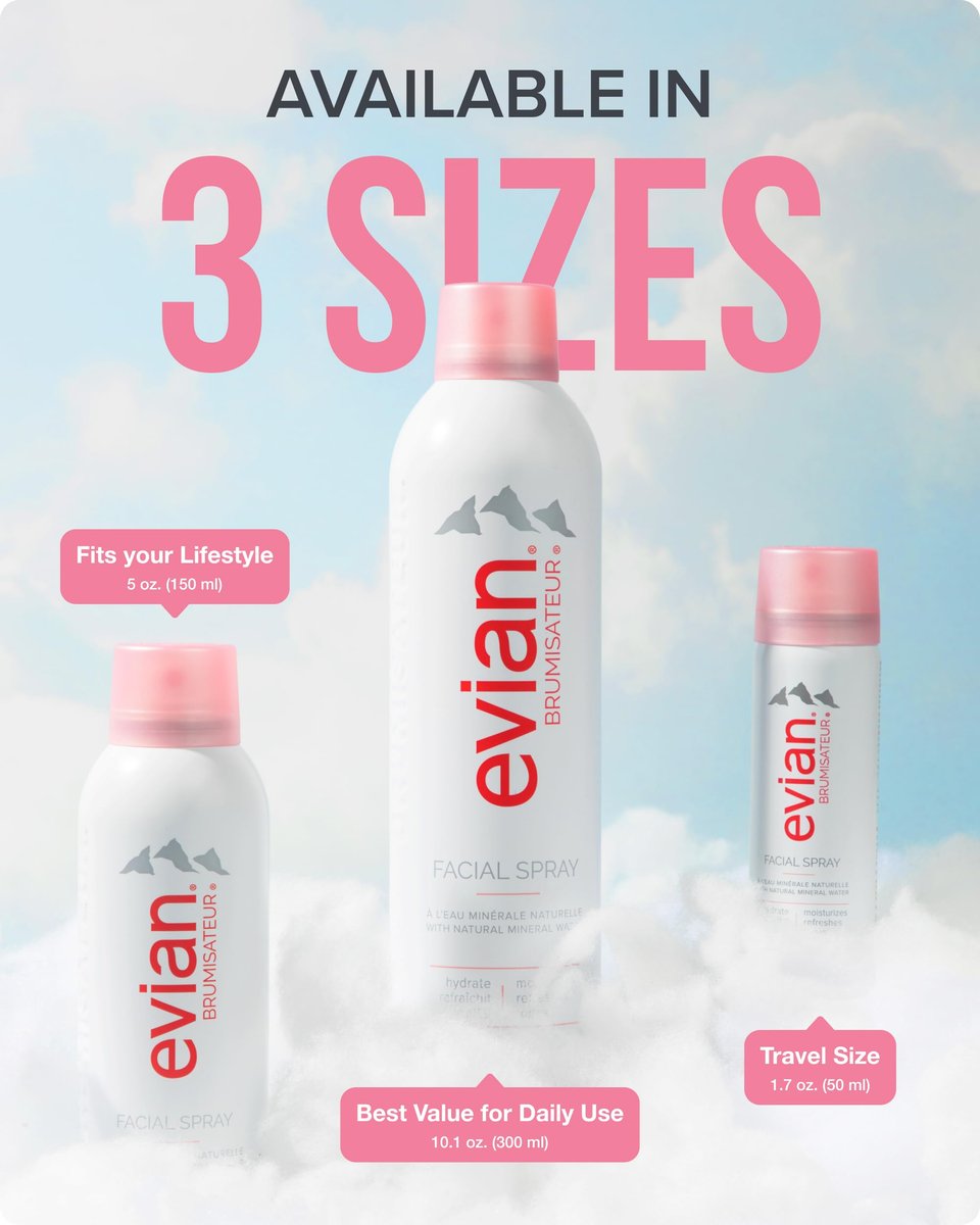 Evian Facial Spray 5 oz Duo - Hydrating Mineral Water Mist for Face & Skin, Refreshes Makeup, Sets & Tones, Daily Skincare Lightweight Moisturizer Mist (Twin Pack) Avelisse