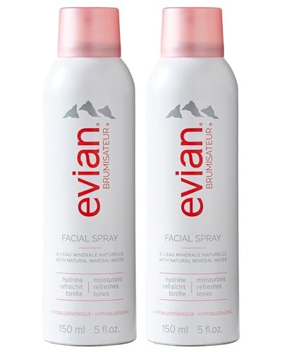 Evian Facial Spray 5 oz Duo - Hydrating Mineral Water Mist for Face & Skin, Refreshes Makeup, Sets & Tones, Daily Skincare Lightweight Moisturizer Mist (Twin Pack) Avelisse