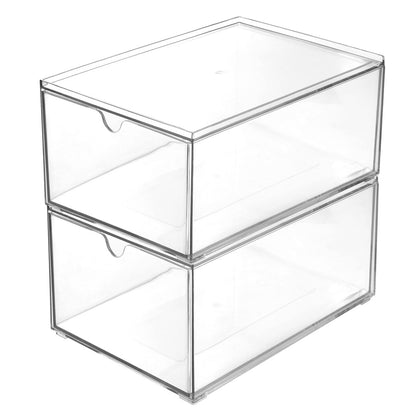 Youngever 2 Pack Stackable Plastic Organiser Drawers - Clear Cosmetic & Makeup Storage