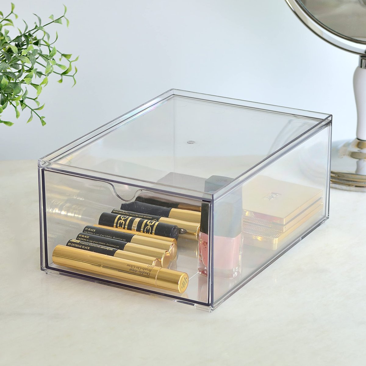 Youngever 2 Pack Stackable Plastic Organiser Drawers - Clear Cosmetic & Makeup Storage - görsel 5