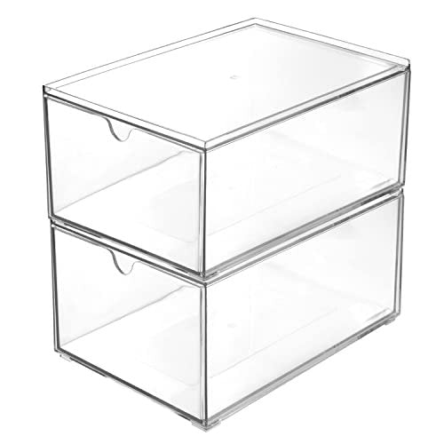 Youngever 2 Pack Stackable Plastic Organiser Drawers - Clear Cosmetic & Makeup Storage - görsel 2