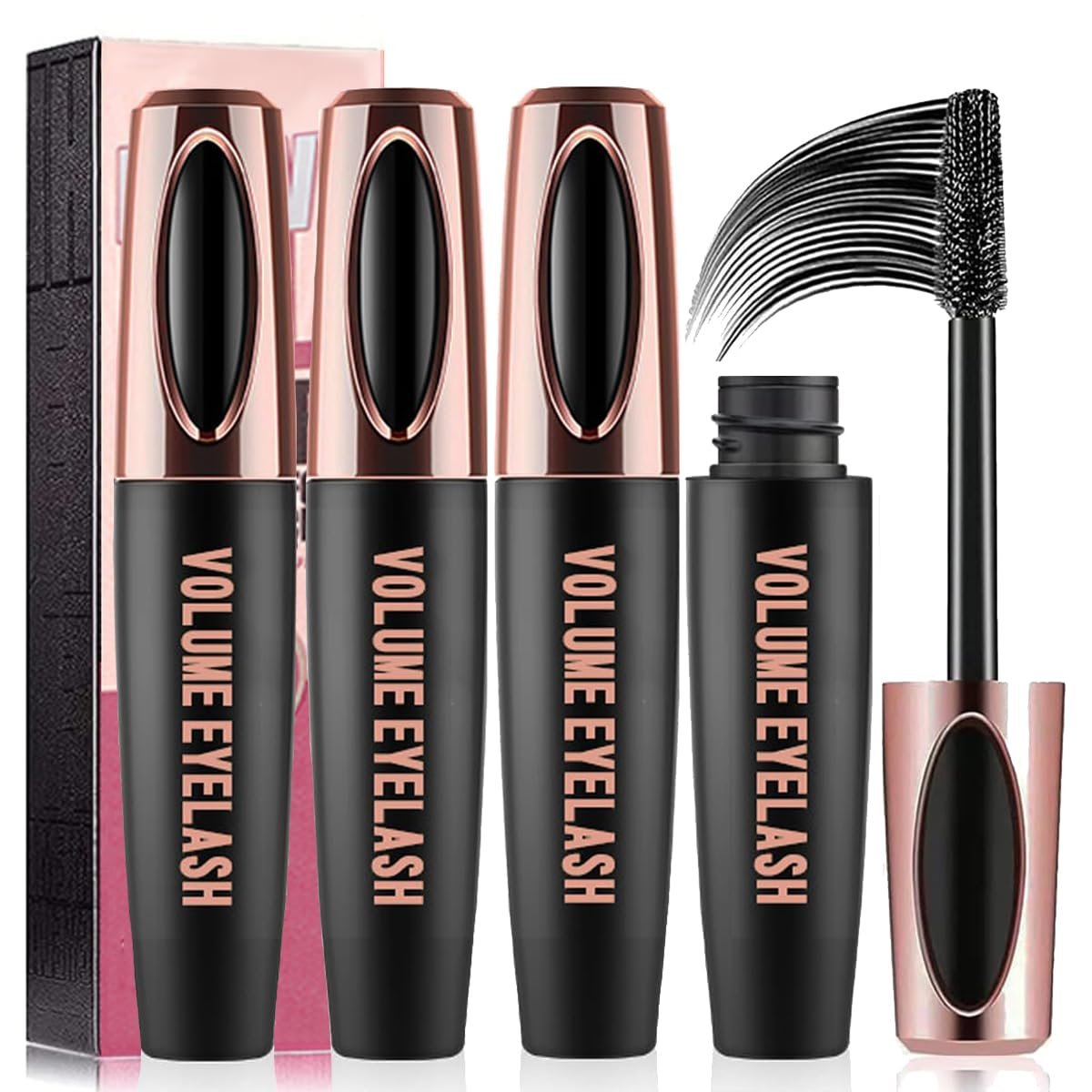 Yasovigi 3-Pack 4D Silk Fiber Lash Mascara – Waterproof, Smudge-Proof, Volumizing & Lengthening Eyelash Extension Mascara, Hypoallergenic Formula (Black, 1.67 Fl Oz Each) - görsel 1
