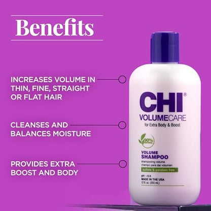 CHI VolumeCare Volumizing Shampoo – Adds Volume to Thin, Fine & Flat Hair – Sulfate & Paraben Free – 12 oz