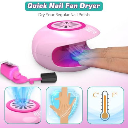 Amagoing Kids Nail Polish Set - Non Toxic Quick Dry Nail Art Studio Kit for Girls Ages 7-12, Includes Glitter, Nail Dryer & Storage Desk, Cool Birthday Gifts Ideas for 8 9 10 11 Year Olds Avelisse