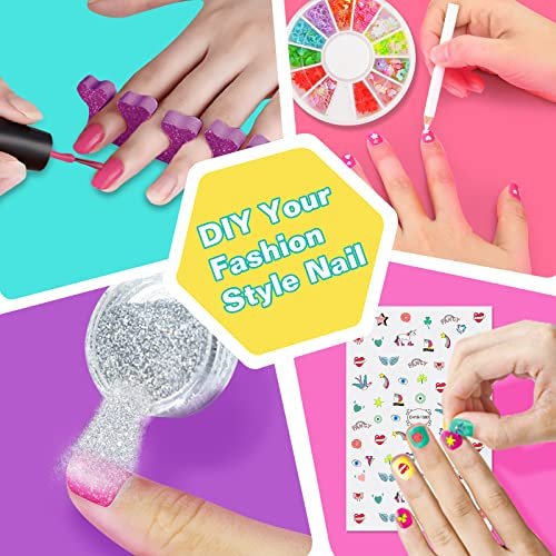 Amagoing Kids Nail Polish Set - Non Toxic Quick Dry Nail Art Studio Kit for Girls Ages 7-12, Includes Glitter, Nail Dryer & Storage Desk, Cool Birthday Gifts Ideas for 8 9 10 11 Year Olds Avelisse