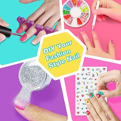Amagoing Kids Nail Polish Set - Non Toxic Quick Dry Nail Art Studio Kit for Girls Ages 7-12, Includes Glitter, Nail Dryer & Storage Desk, Cool Birthday Gifts Ideas for 8 9 10 11 Year Olds Avelisse