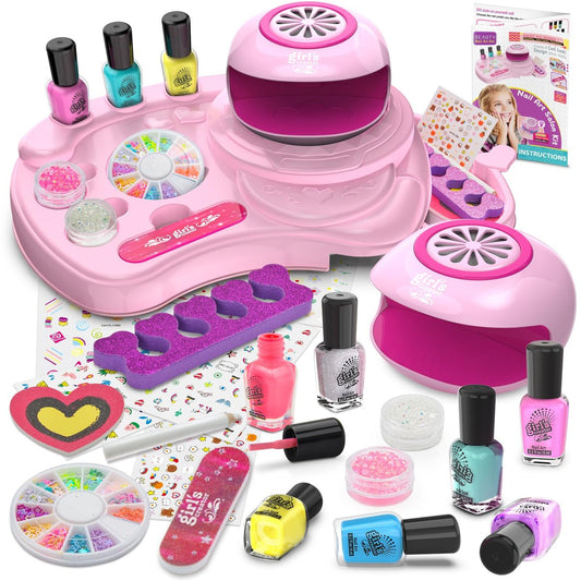 Amagoing Kids Nail Polish Set - Non Toxic Quick Dry Nail Art Studio Kit for Girls Ages 7-12, Includes Glitter, Nail Dryer & Storage Desk, Cool Birthday Gifts Ideas for 8 9 10 11 Year Olds Avelisse