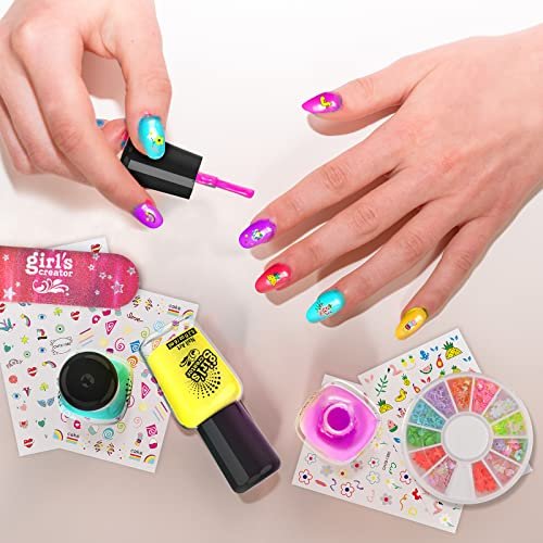 Amagoing Kids Nail Polish Set - Non Toxic Quick Dry Nail Art Studio Kit for Girls Ages 7-12, Includes Glitter, Nail Dryer & Storage Desk, Cool Birthday Gifts Ideas for 8 9 10 11 Year Olds Avelisse