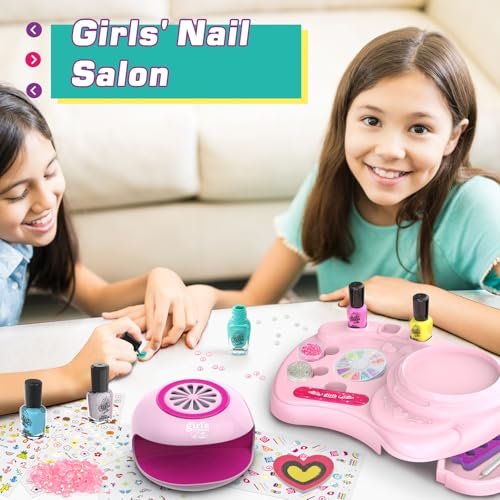 Amagoing Kids Nail Polish Set - Non Toxic Quick Dry Nail Art Studio Kit for Girls Ages 7-12, Includes Glitter, Nail Dryer & Storage Desk, Cool Birthday Gifts Ideas for 8 9 10 11 Year Olds Avelisse