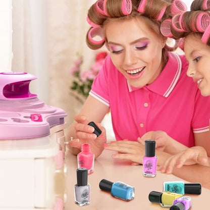 Amagoing Kids Nail Polish Set - Non Toxic Quick Dry Nail Art Studio Kit for Girls Ages 7-12, Includes Glitter, Nail Dryer & Storage Desk, Cool Birthday Gifts Ideas for 8 9 10 11 Year Olds Avelisse