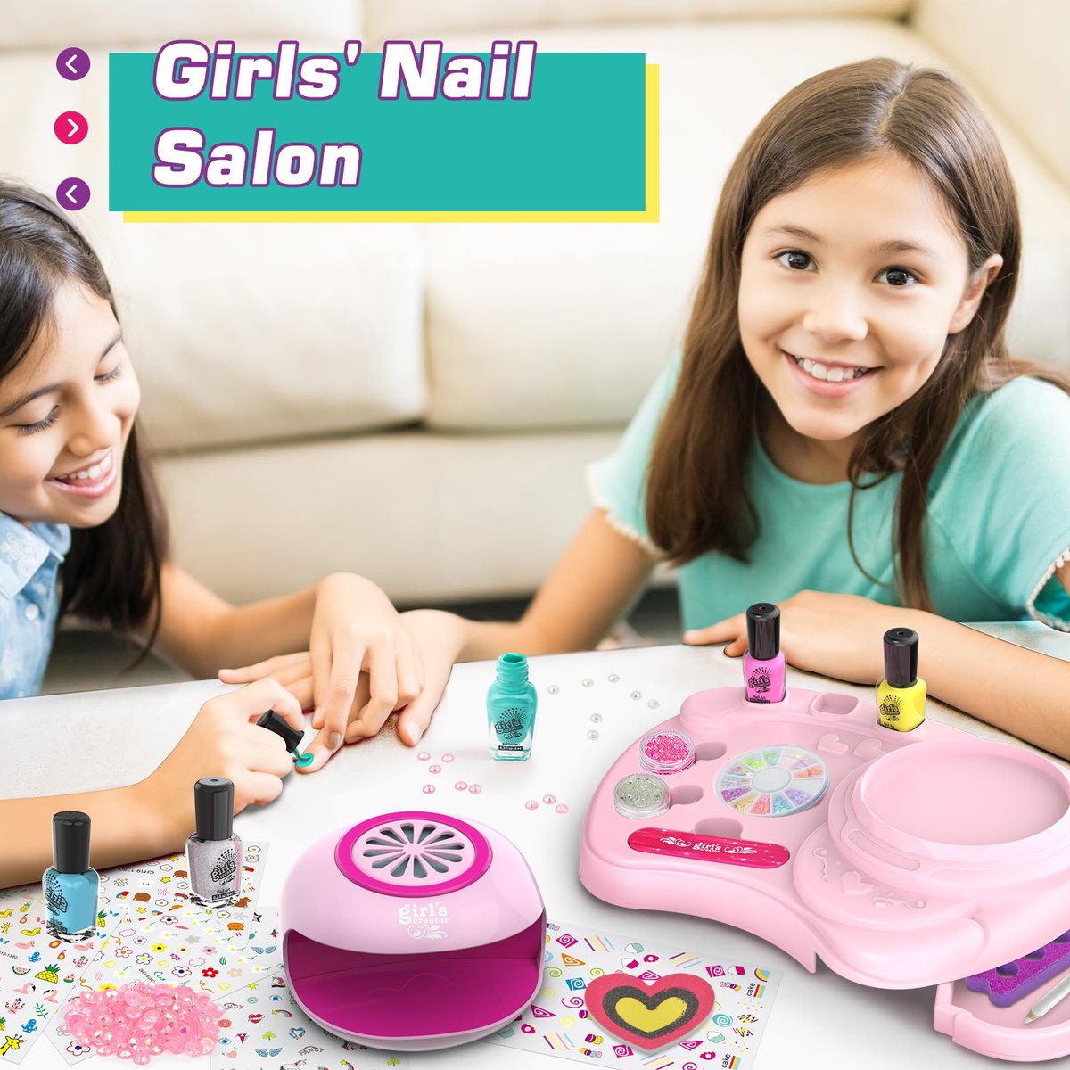 Amagoing Kids Nail Polish Set - Non Toxic Quick Dry Nail Art Studio Kit for Girls Ages 7-12, Includes Glitter, Nail Dryer & Storage Desk, Cool Birthday Gifts Ideas for 8 9 10 11 Year Olds Avelisse