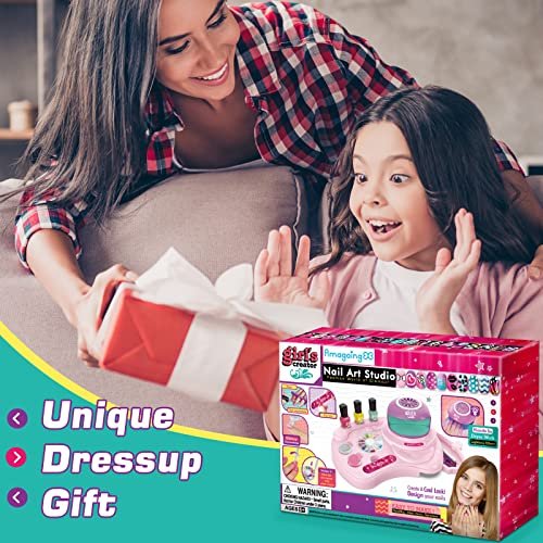 Amagoing Kids Nail Polish Set - Non Toxic Quick Dry Nail Art Studio Kit for Girls Ages 7-12, Includes Glitter, Nail Dryer & Storage Desk, Cool Birthday Gifts Ideas for 8 9 10 11 Year Olds Avelisse