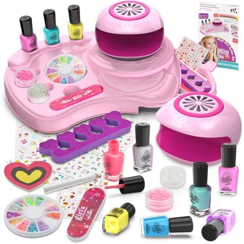 Amagoing Kids Nail Polish Set - Non Toxic Quick Dry Nail Art Studio Kit for Girls Ages 7-12, Includes Glitter, Nail Dryer & Storage Desk, Cool Birthday Gifts Ideas for 8 9 10 11 Year Olds Avelisse