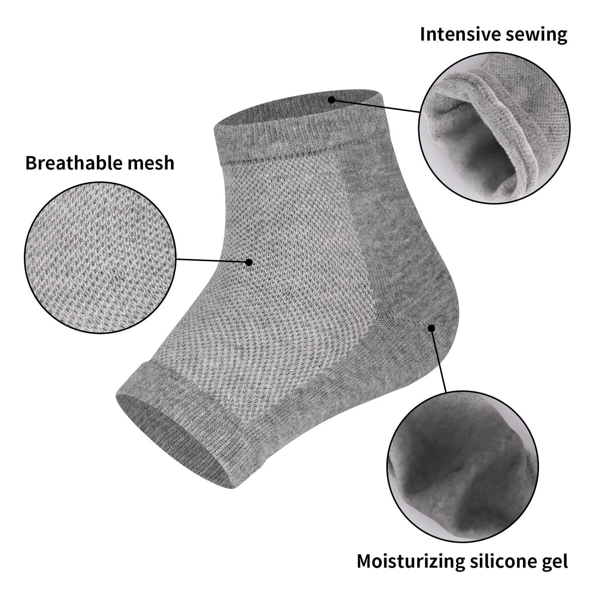Vaincre Gel Moisturizing Heel Socks for Dry Cracked Feet Women, 4 Pairs - Overnight Cracked Heel Repair Treatment (Regular) - görsel 9