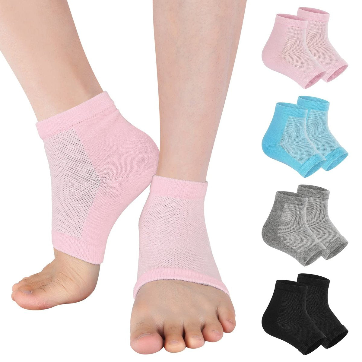 Vaincre Gel Moisturizing Heel Socks for Dry Cracked Feet Women, 4 Pairs - Overnight Cracked Heel Repair Treatment (Regular) - görsel 1