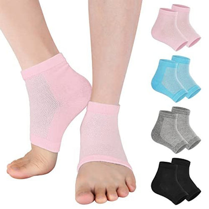Vaincre Gel Moisturizing Heel Socks for Dry Cracked Feet Women, 4 Pairs - Overnight Cracked Heel Repair Treatment (Regular)